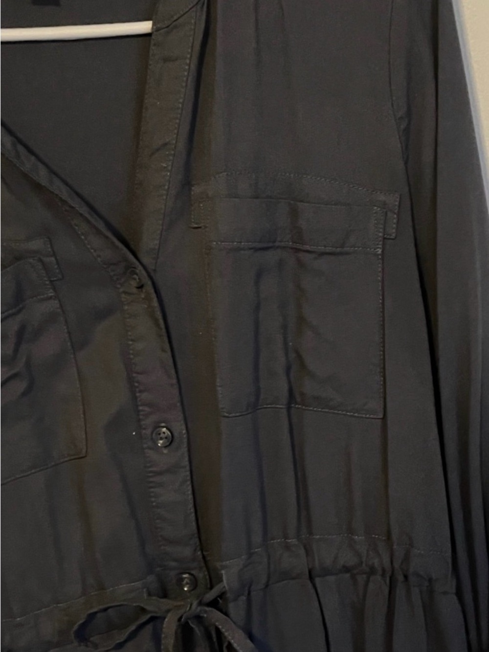 Dark Gray Button-Front Drawstring Dress - Picture 5 of 8